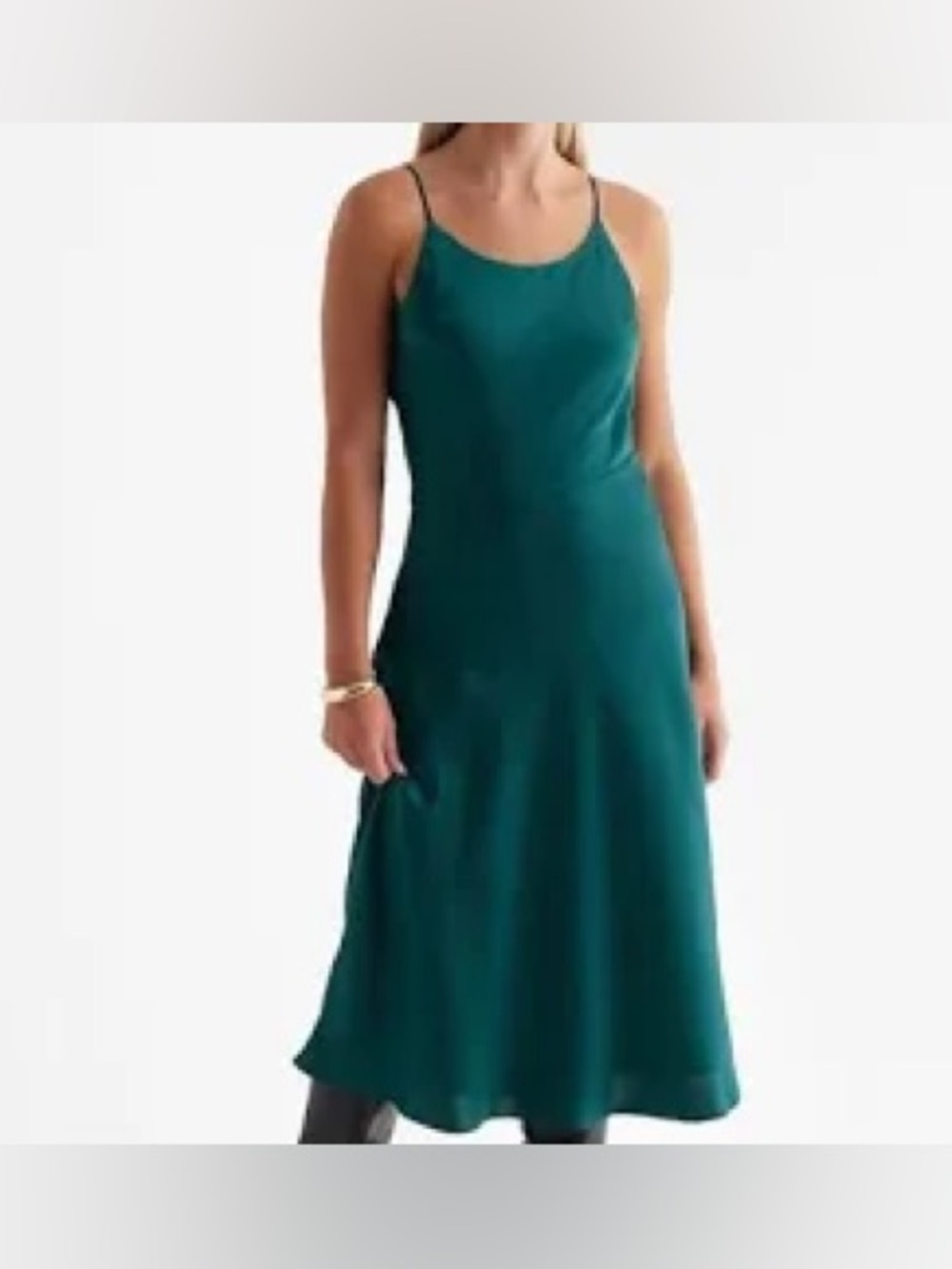EXPRESS Satin Scoop Neck Midi Downtown Cami Slip Dress Deep Teal size XL